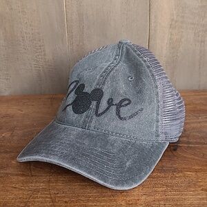 OTTO Snap Back Mickey Head "LOVE" Glitter Mesh Low Profile Hat Women's OS